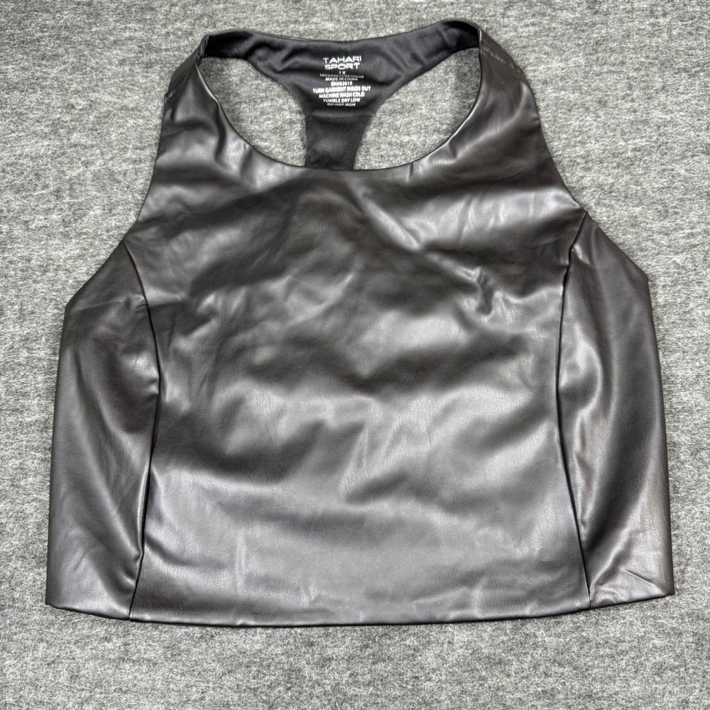 NWT Tahari Sport Faux Leather Racerback Tank Top Black Size 1X Athletic‎ Workout